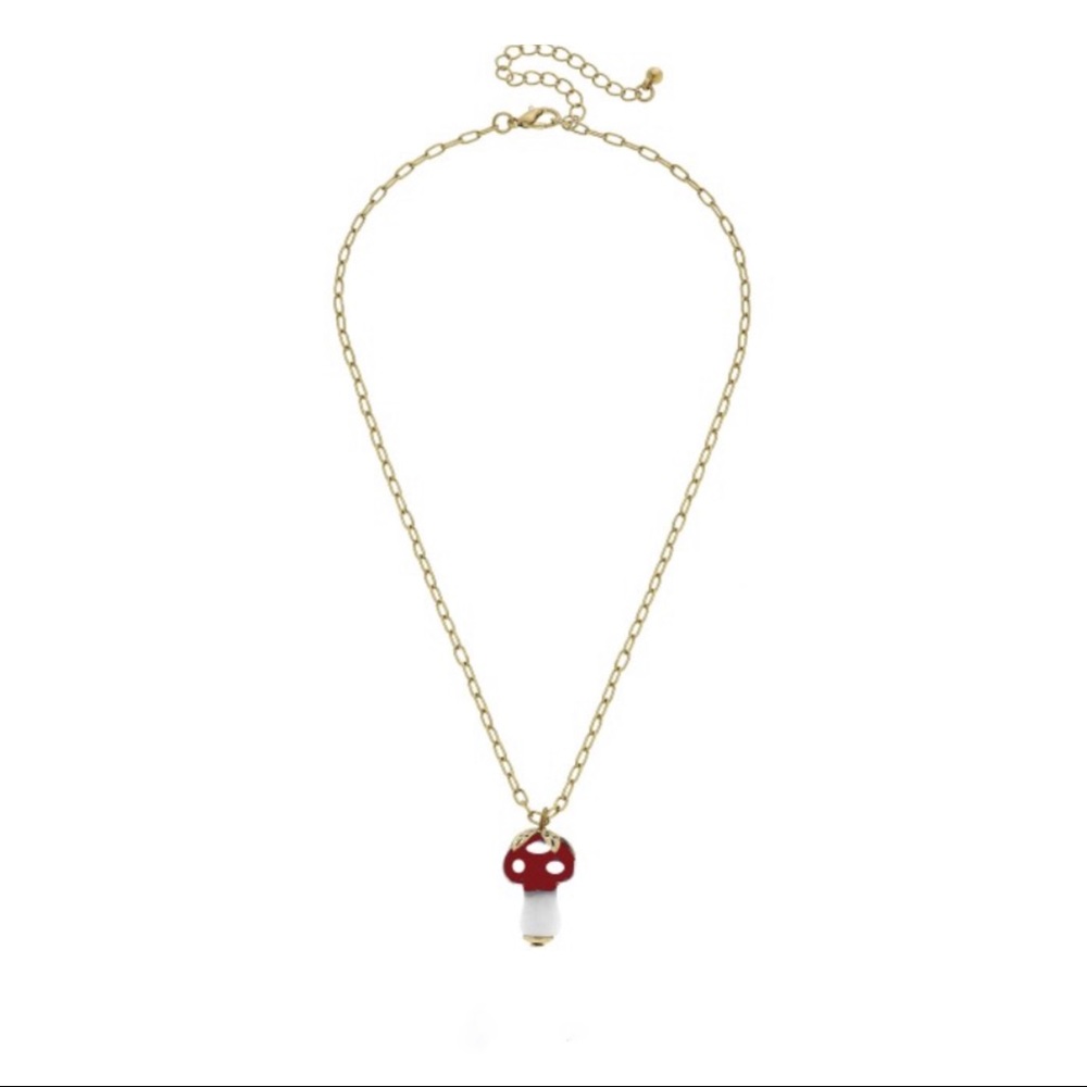 Red Glass Mushroom Pendant Necklace - Picture 2 of 4